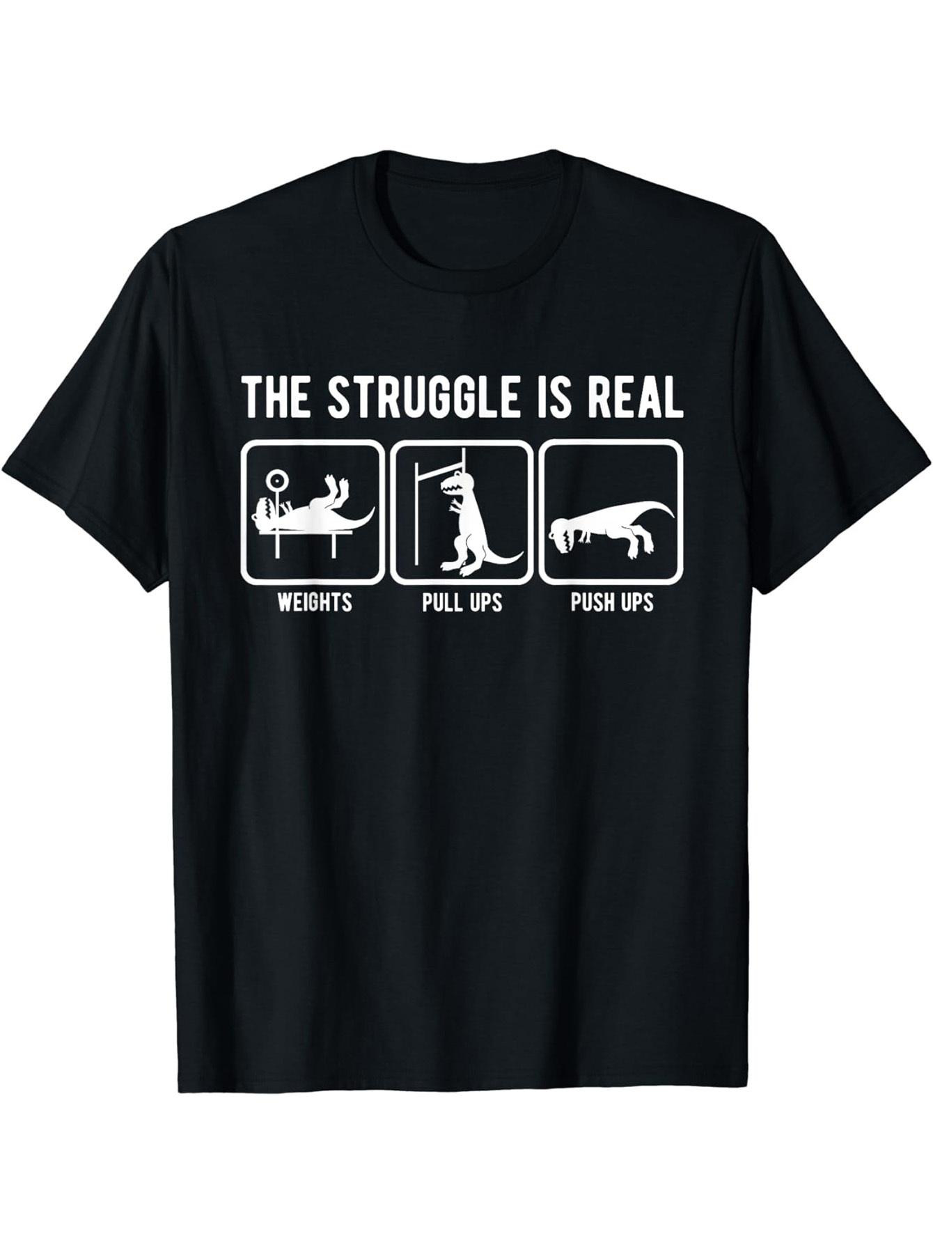 Funny Dinosaur And Letter Print Men s Casual Stretch Short Sleeve Crew Neck T-shirt Summer Outdoor 4XL