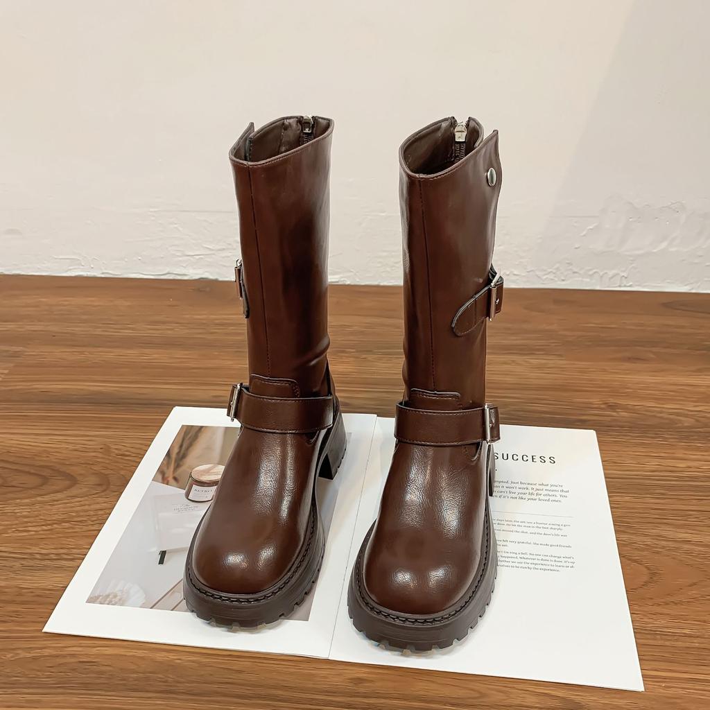 2025 winter new long tube but knee thick-soled knight boots Internet celebrity belt buckle cool women's boots retro Korean version boots
