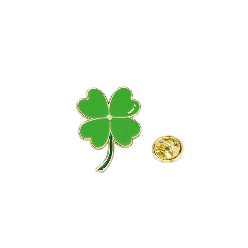 Cute Plant Little Safflower Badge Four Leaf Clover Green Leaf Red Plum Blossom Alloy Oil Drip Brooch