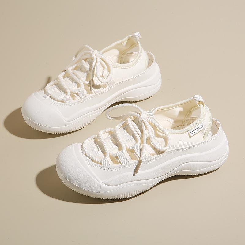 

Жіноче взуття 2025 літо дихаючі підвищуючі сандалі повсякденне взуття порожнисте взуття на підошві модне універсальне м яке повсякденне біле взуття 40