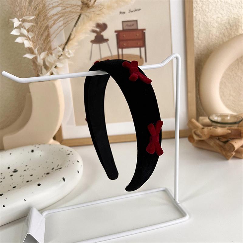 Vintage Red Womens Headband Woolen Velvet Hair Band Headwear Girl Wide Side Sponge Hair Hoop Christmas New Year Hair Accessories