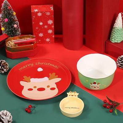 Christmas Ceramic Tableware Elk Dinner Plate Santa Claus Food Bowl Plate Microwave Heating Food Container Dishes Christmas Gifts