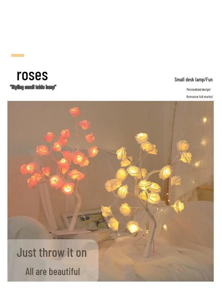 USB Dual Switch LED Rose Flower Tree Light - Table Decoration Night Light