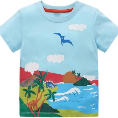Children's Forest Dinosaur Printed Cute Multi Color T-shirts Girls Fashionable Soft Comfortable T-shirt