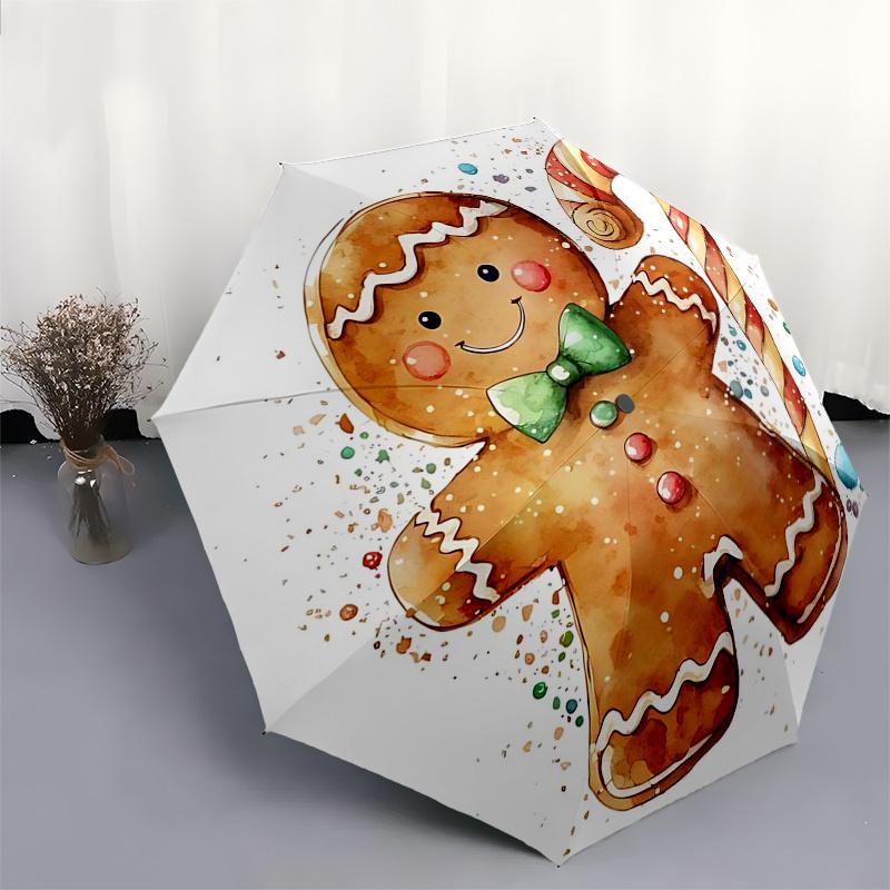 Gingerbread Man Themed Travel Umbrella-8 Ribs Automatic Opening and Closing, Portable Folding Design, Compact and Stylish Umbrella Suitable