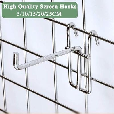 Durable 5-25cm Screen Hooks Supermarket 3.2mm Thickness Wire Mesh Hanging Hooks Stainless Steel Grid Hooks For Screen Grid