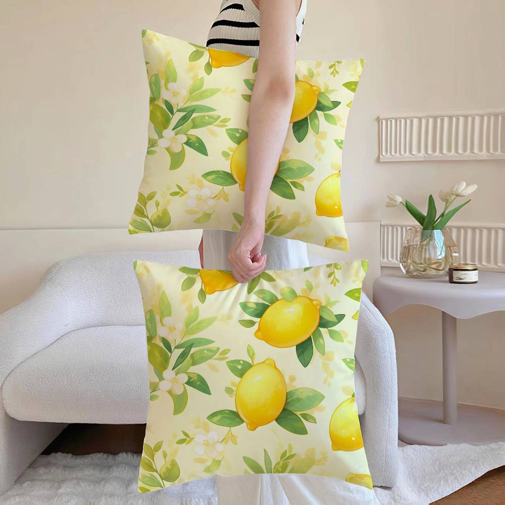 Refreshing Lemon - Floral Delight Pillow Case Anti-dustmite Pillowcase Invisible Zipper Silky Short Plush Sofa Cushion Cover