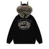 American Retro Leopard Print Embroidered Hooded Cardigan Sweatshirt Loose Casual Outerwear Men Women