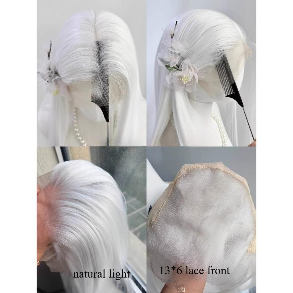 13*6 White Lace Front Wig for Women 26inch Long Straight Hair Wigs High Quality Fibers Synthetic Lace Wig Natural Peluca Cosplay