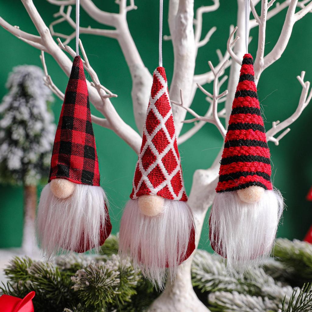 3-Piece Christmas Gnome Plush Santa Doll Knit Fabric Christmas Tree Hanging Ornaments Gnomes Elf Decorations Gifts New Year