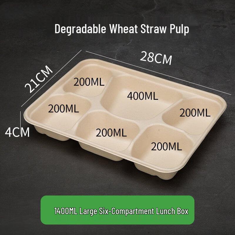 ZISIZ 1400ml 6-Compartment Disposable Meal Prep Containers