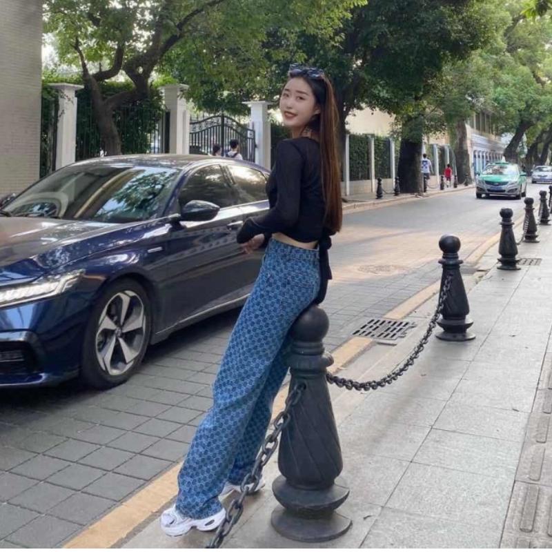 Blugi de damă Albastru Primăvara Vară Moda Ins Nou Cu talie înaltă Imprimați largi Blugi drepti brodați Pantaloni largi din denim Y2K