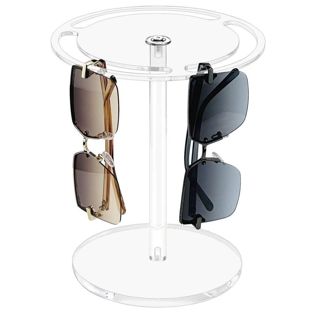 Pluokvzr Sunglasses Holder 360 Degree Rotating Sunglasses Stand Acrylic Eyeglasses Display Rack Black/Transparent Sunglasses Stan