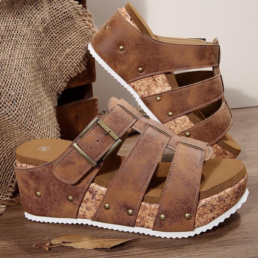 Sandales Compensées pour Femmes Semelle Épaisse Sandales Antidérapantes Chaussures Plateforme Décontractées Estivales Claquettes Confortables pour Femmes Chaussures de Marche Confortables Sandales Orthopédiques Chaussures