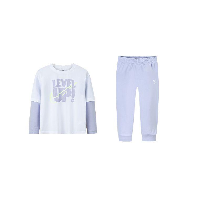 Nike Casual Sports Suit Two-Piece Letter Pullover Long Sleeve Top Comfortable Versatile Pants Kids Sets Purple N32432267GS-004