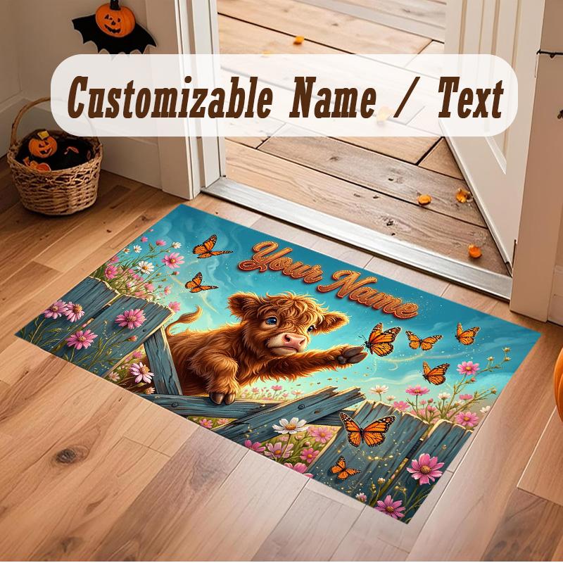 Floral Garden Theme Soft Crystal Velvet Rug Custom Name & Text Print Non Slip Floor Rug for Bedroom Living Room