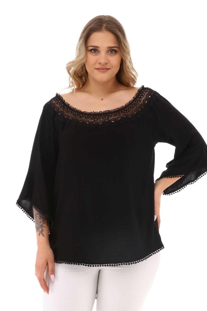 Women's Big Size Blouse Lace Collar Plus Size Blouse Black