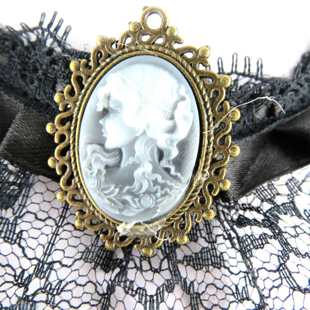 Les Trésors De Lily [K7229] - Black 'Camée' Designer Set (lace) - Necklace and Bracelet