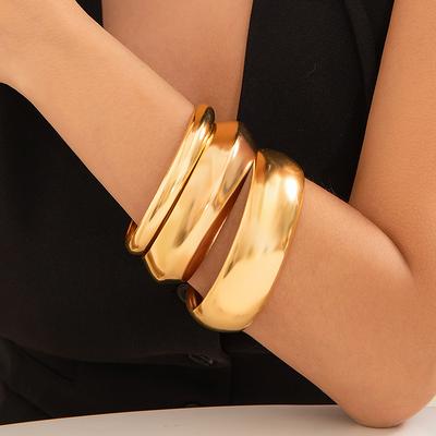 Ingemark 3Pcs Punk Round Glossy Closed Bangles for Women Trend Vintage Big Metal Arm Bracelet Couple Grunge Jewelry Steampunk