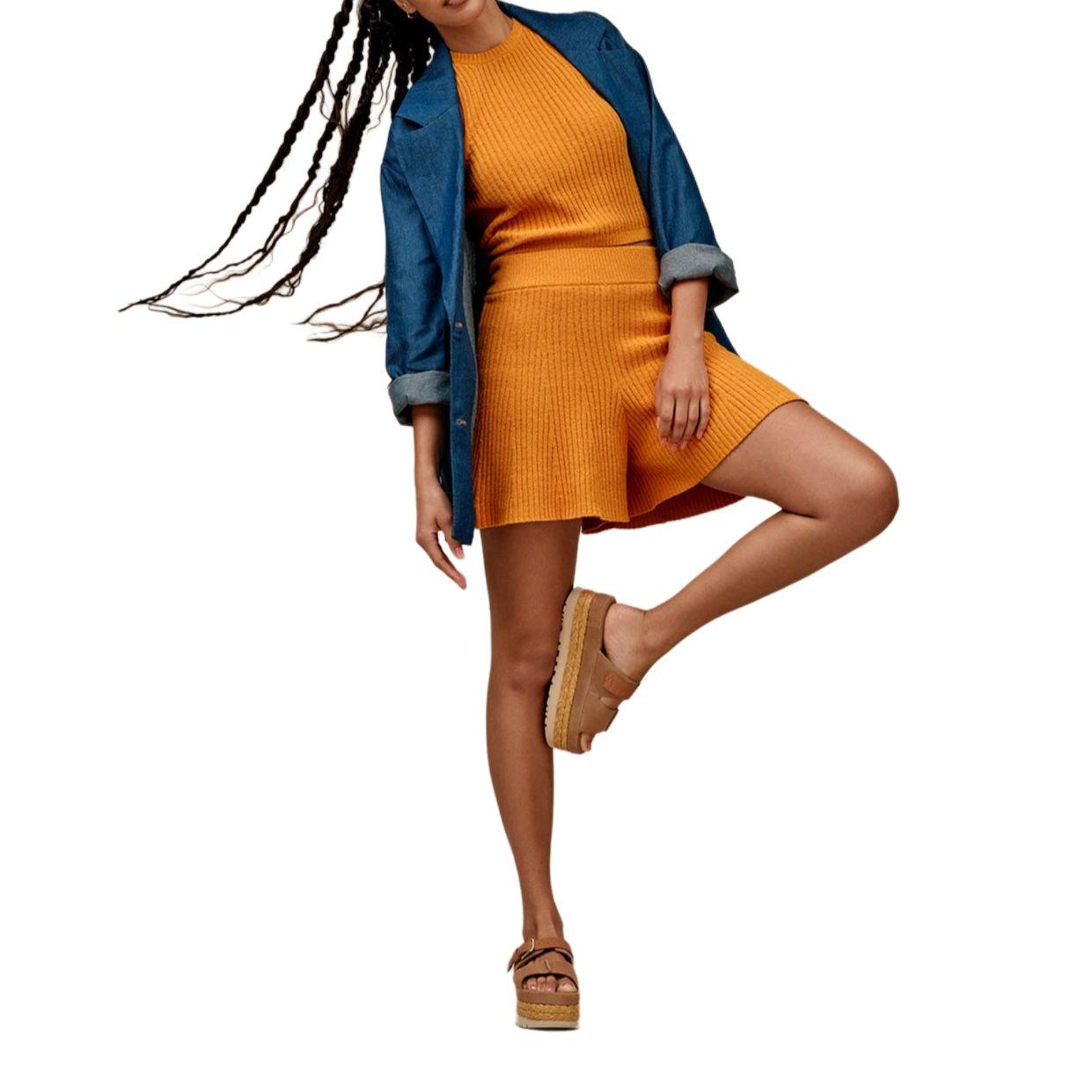 

UGG Solid Color Elastic Waist Knitted Casual Shorts Women shorts Mountain-Yellow 1167377-SANT S