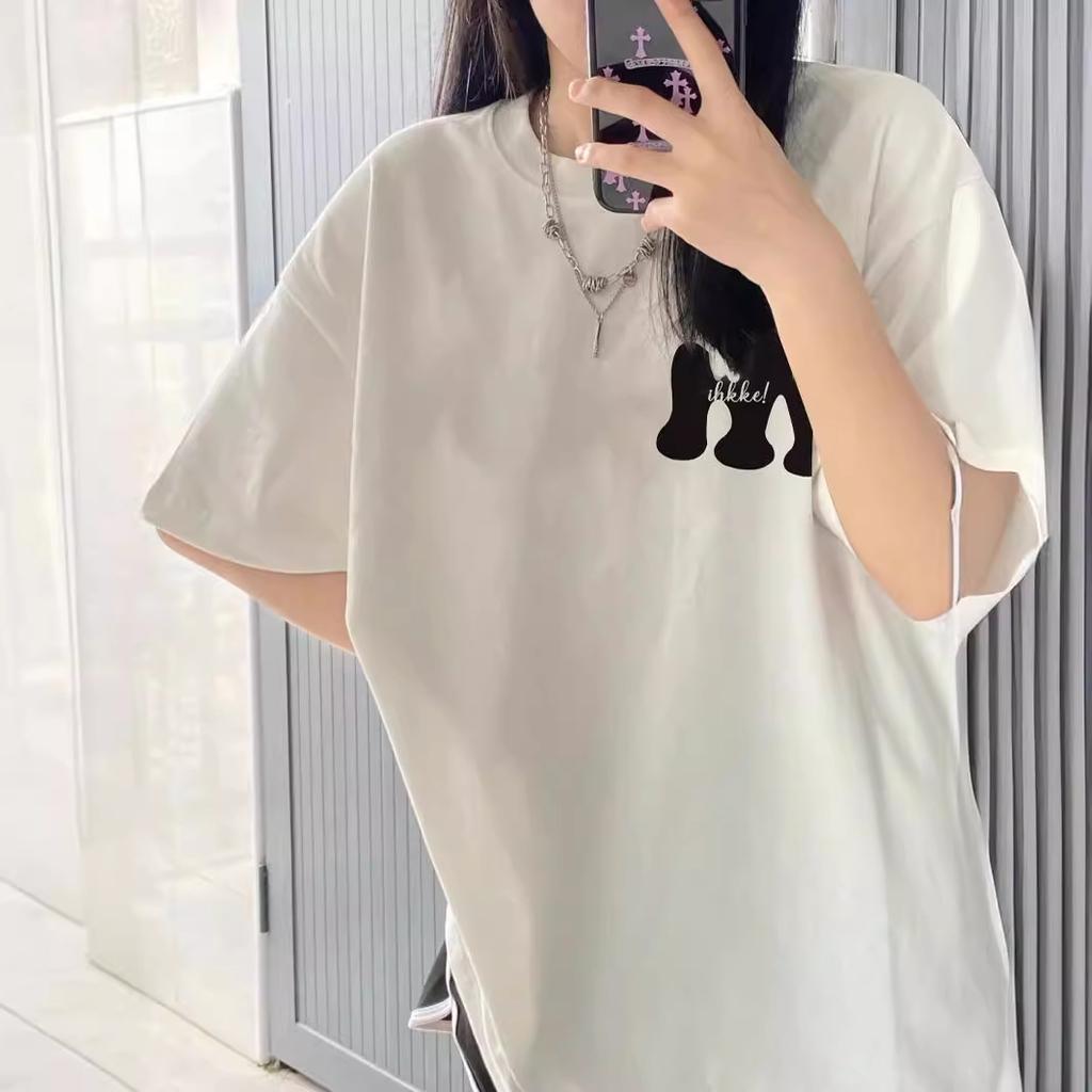 Couples pure cotton short-sleeved t-shirt women's summer loose and versatile half-sleeved t-shirt lower clothes missing design top tide