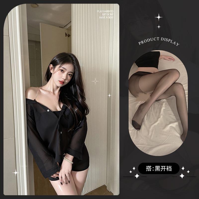 Shi Meisha: Sex Unterwäsche Sexy Strapsgürtel Diamantenkette Hemd Pyjama Heiß Perspektive Boyfriend-Stil Uniform Anzug