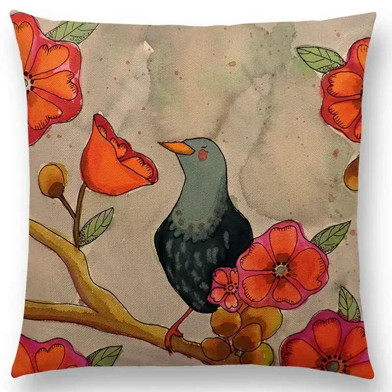 New Arrivals Watercolor Little Birds Pillow Case Floral Home Decor Cushion Cover