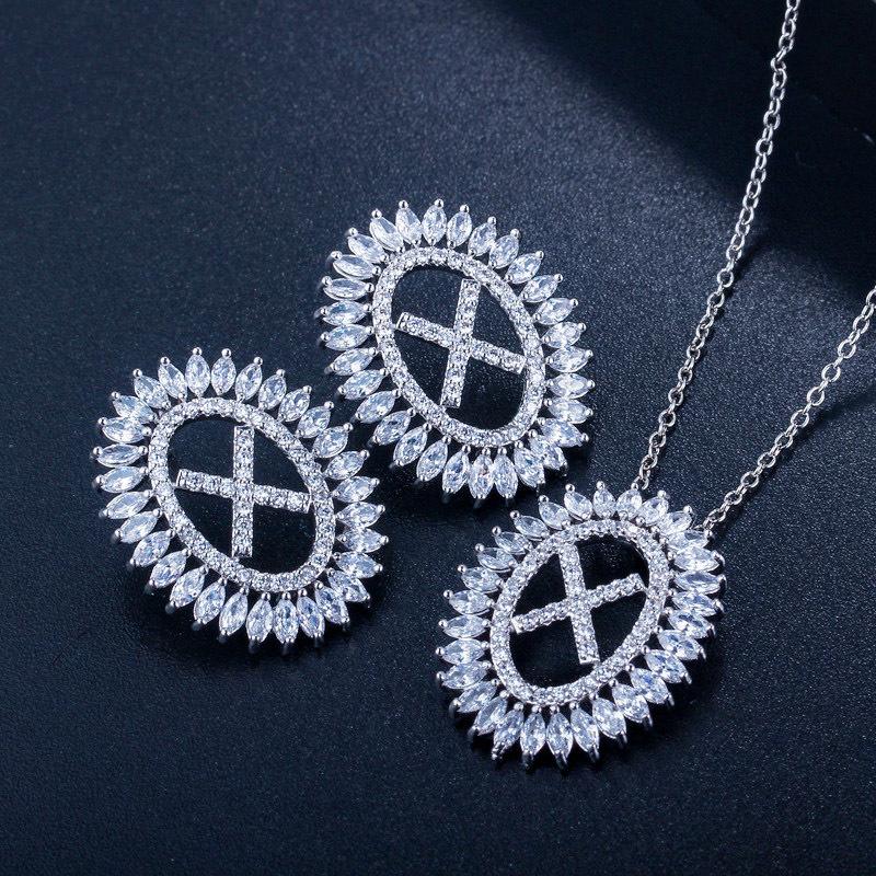 

Ki0066 Супер Вспышка Циркон Ожерелье Серьги Набор из двух предметов, Маленькие Свежие Буквенные Украшения