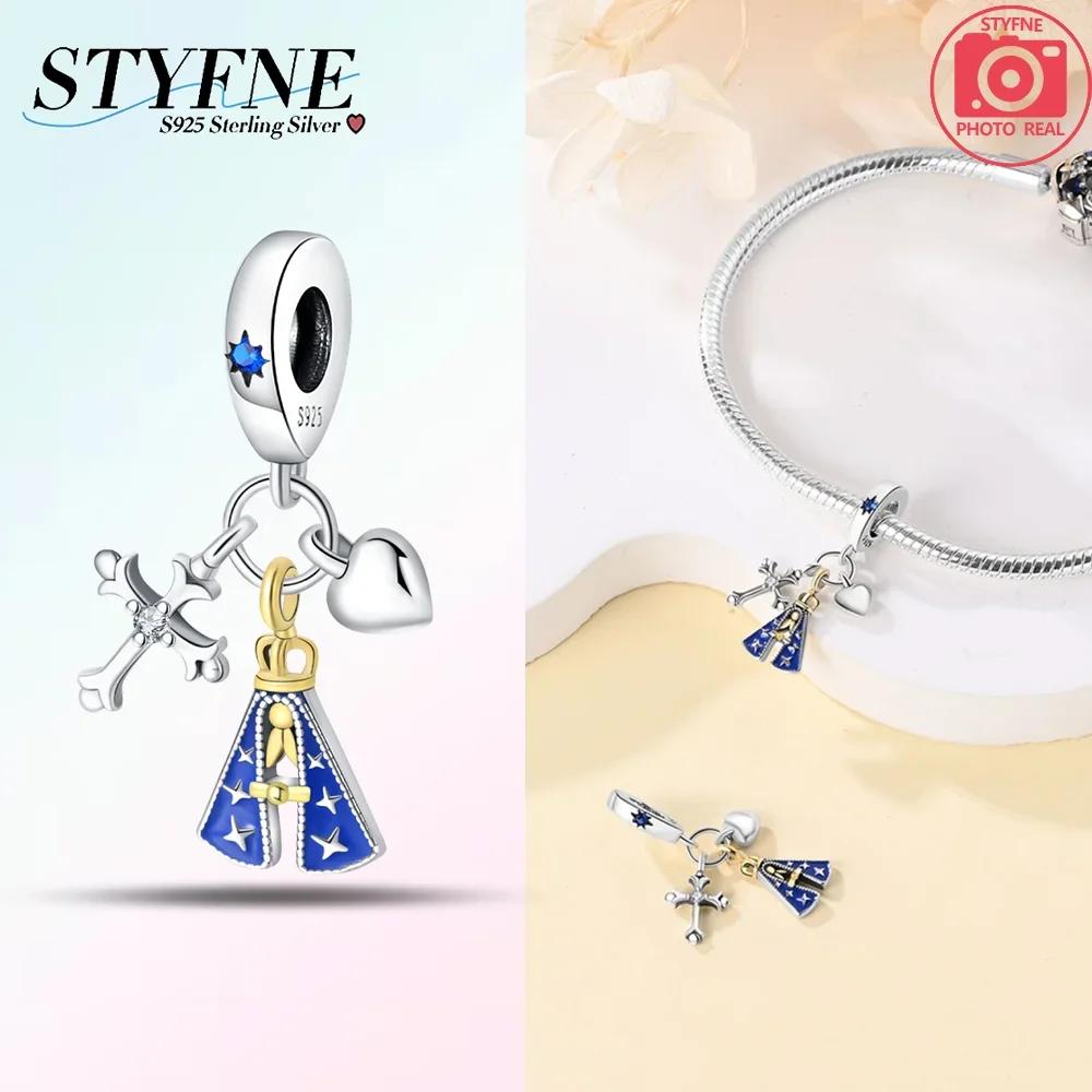 

Authentic Original Blue Doll Girl Pendant Bead Component Angel Religious Cross Bead Components Compatible With Bracelet High Quality Fine Jewelry