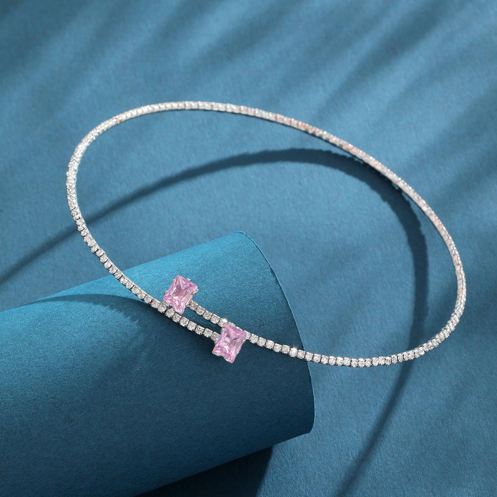 Square Zircon Diamond Collar Simple And Fashionable Versatile Collarbone Chain Temperament Light Luxury High-End Jewelry