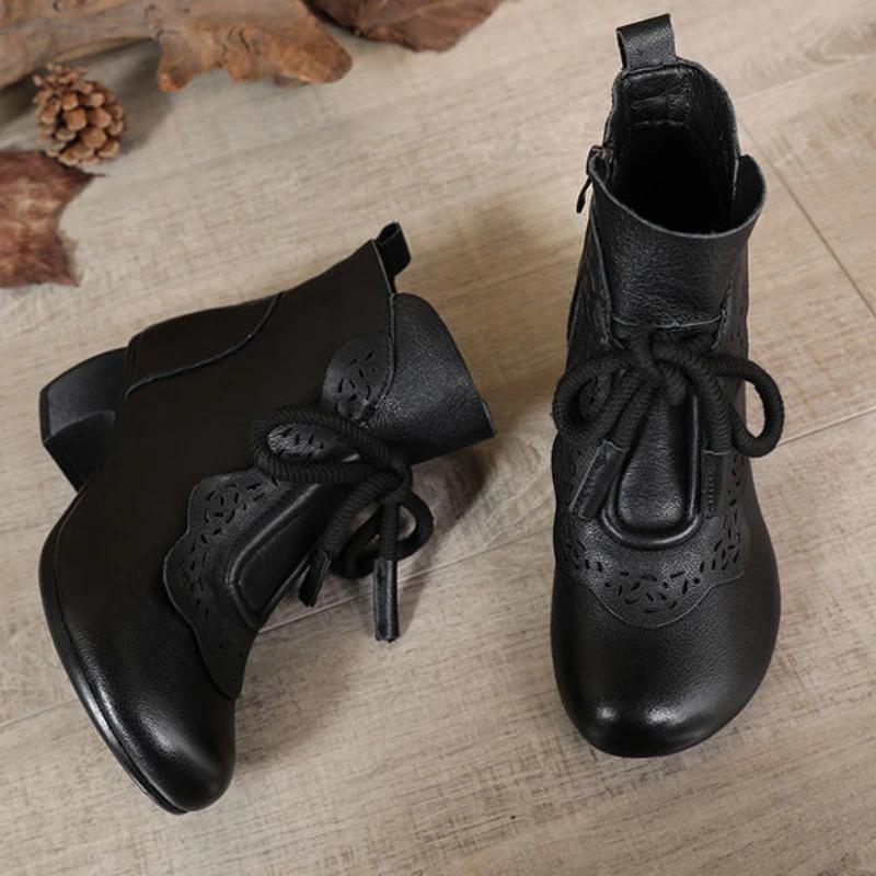 Dámské kožené boty Etnický styl Retro Máma Krátké boty Měkká podrážka Kulatá špička Volnočasové Protiskluzové boty Sapatos Femininos