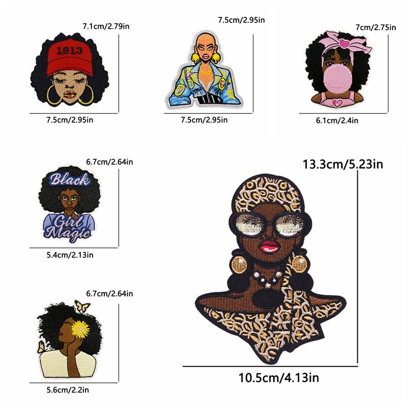 10PCS Fashion Black Girl Embroidered Patch Iron On Patches For Clothing Black Girl Magic Patches For Clothes Jackets Sewing DIY