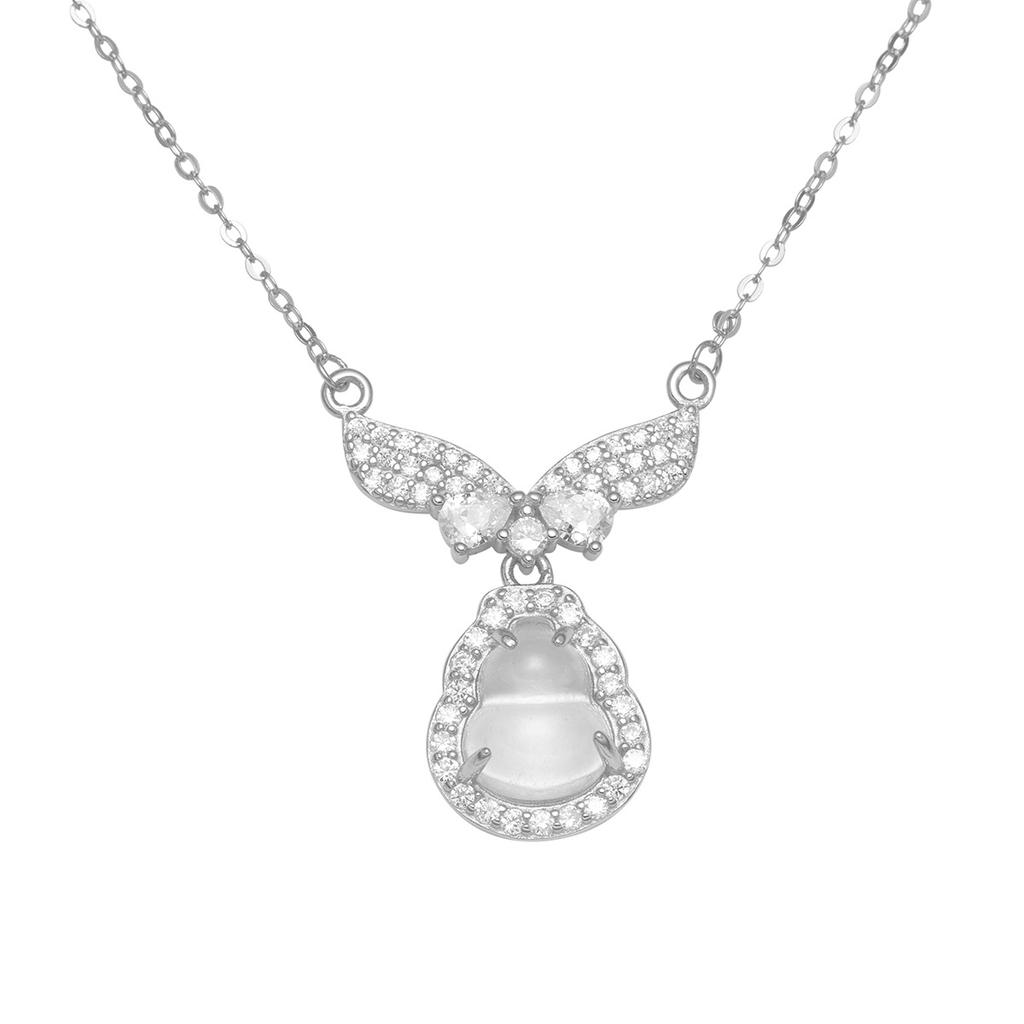 S925 Sterling Silber eingelegte Quarzit Jade Engelsflügel Halskette Damen Licht Luxus Kürbis Anhänger Temperament Schlüsselbein Kette