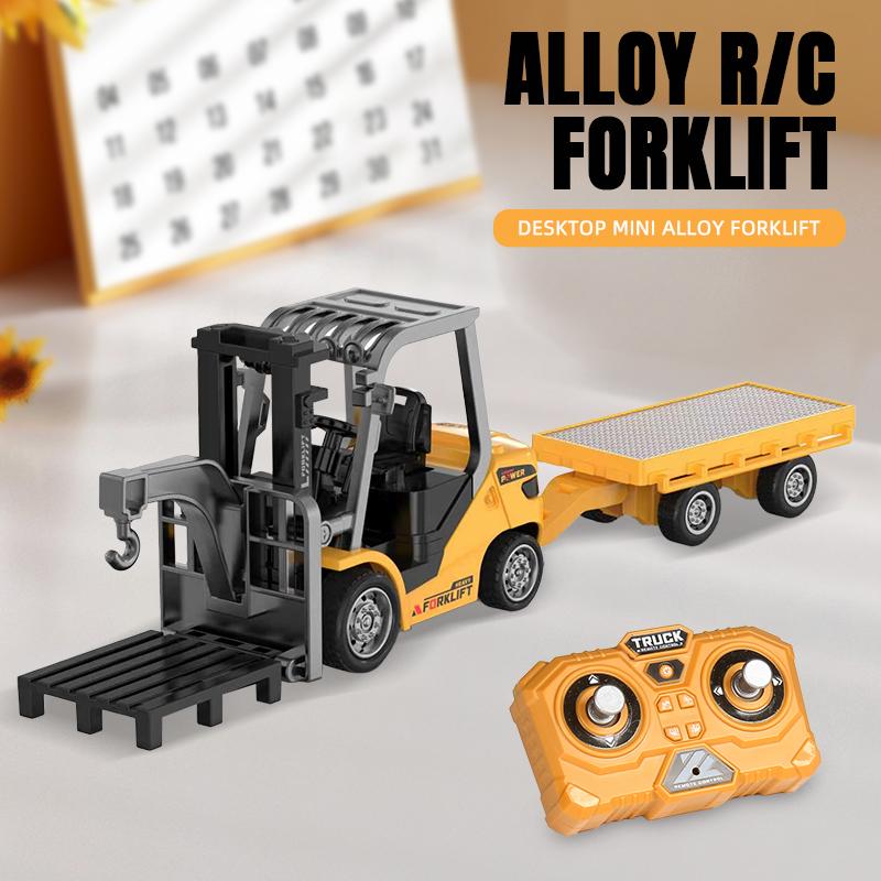 1/64 Mini Desktop Toy Car Alloy Rc Forklift Truck App 2.4G Remote Control Car Flatbed Cart Vehicle Toy for Children Adult Gifts