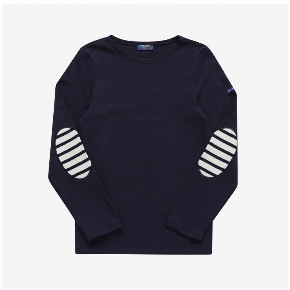 St. James 0844 Navy Ecru Navy Meridian Modern Stripe Elbow Patch Public Long Sleeve Tee