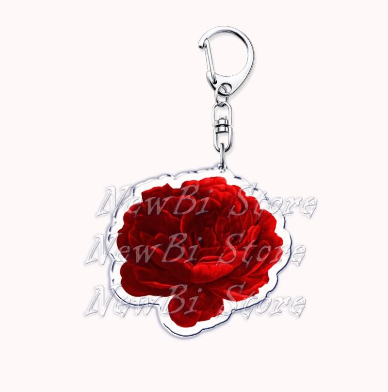 Romantic Pink Rose Flower Keychains Sunflower Red Love Keyring for Accessories Bag Key Chain Ring Jewelry Lovers Friends Gift