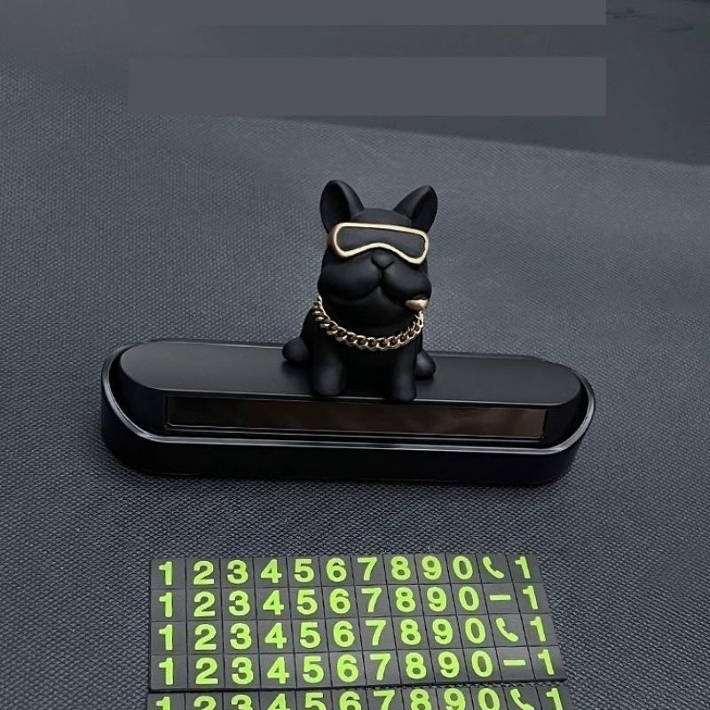Creative Geometric French Bulldog Car Phone Holder - Stylish Temporary Parking Sign with License Plate, Available In Red or Black, Includes