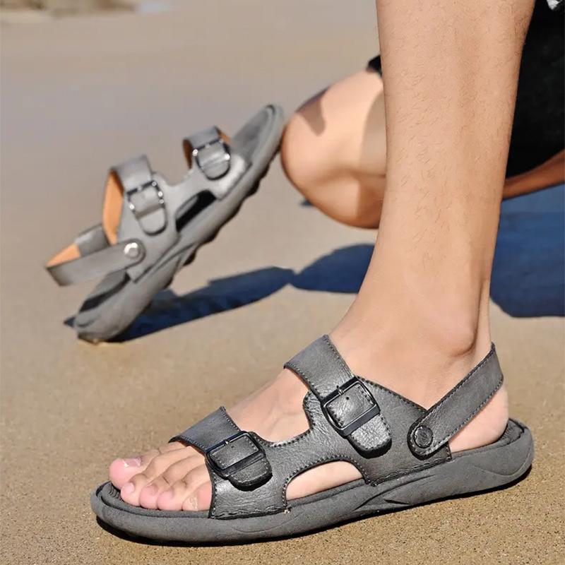Men's Beach Sandals Casual Leather Breathable Beach Sandals Men's Outdoor Footwear Comfortable Summer Shoes Fashion Slippers
