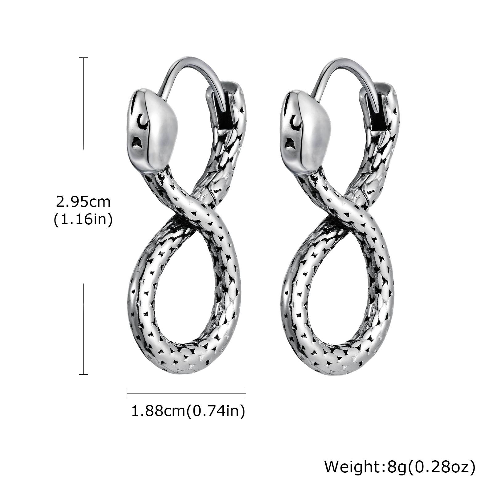 Vnox Personalized Hoop Earrings for Men Teens, Stainless Steel Retro Infinite Serpentine Creative Design Snake Shaped Earrings