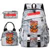 Chainsaw Man Anime Print Student Backpack Set for Girls with Lunch Bag Pencil Case School Daily Use
