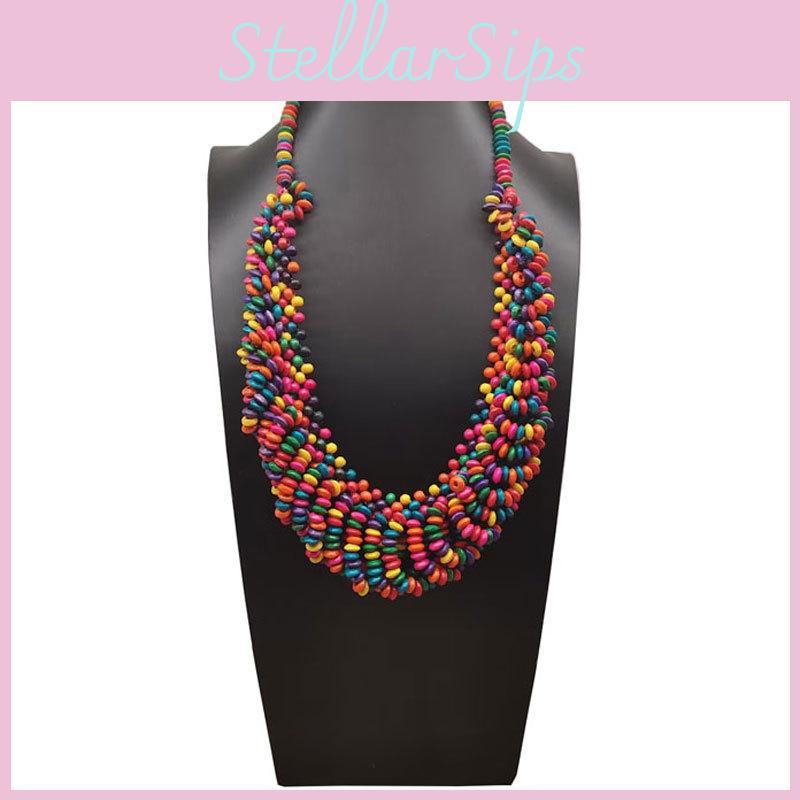 Creative Colored Wooden Bead Woven Necklace Neck Accessories For Daily Wear
