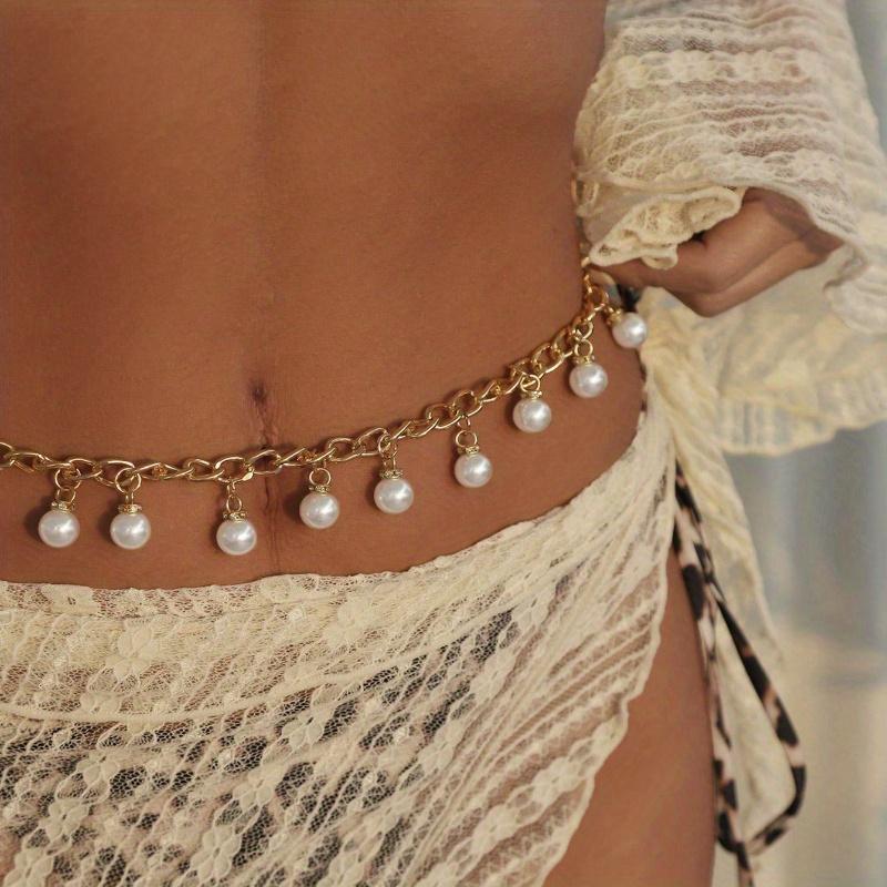 1 Stück Elegante Sommer Strand Wassertropfen Perlenanhänger Taillenkette, Damen Körperschmuck Accessoire