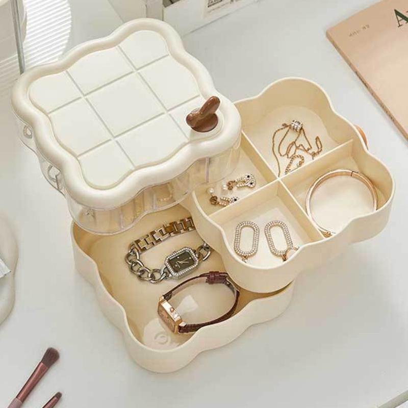 Rotating Multi Layer Jewelry Box for Accessories Space Saving Earrings Rings Holder Desktop Cosmetics Storage Container