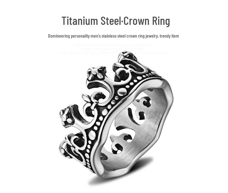 European American Stainless Steel Crown Ring Band - Titanium King Jewelry