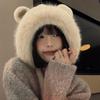 Lei Feng Hat Women's Autumn and Winter Bear Ears Plush Hat Plus Velvet Thickened Cycling Coldproof Ear Protection Hat