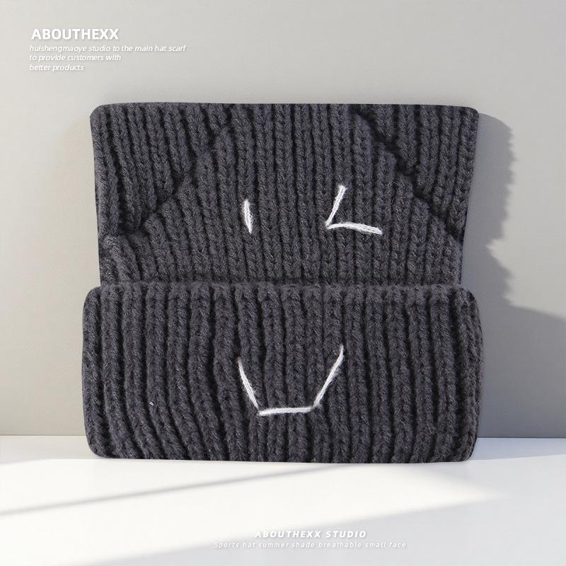 

Japanese Cute Smiling Hat Women s Woolen Hat Autumn and Winter Simple Casual All Match Warm Knitted Hat Ear Protection Cold Hat for Men M（56-60cm）