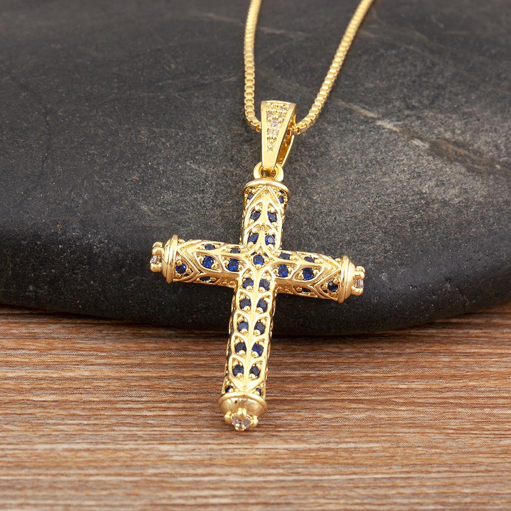 Nidin New Arrival Retro Column Shape Cross Pendant Necklace For Female Male Irregular Geometric Shine Zircon Jewelry Accessories