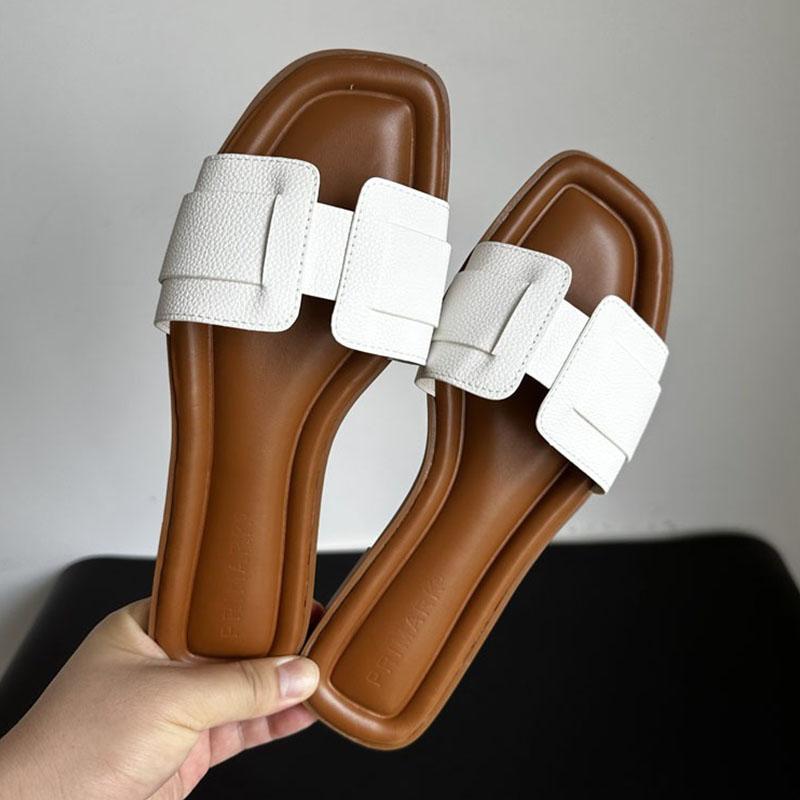 2024 frauen Moderne Hausschuhe Sommer Im Freien Bequeme Flache Hausschuhe Luxus Leder Hausschuhe Frauen Sandalen Lässig Dias Schuhe