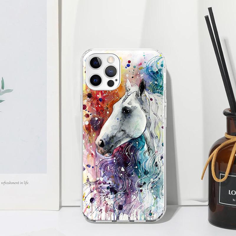 

Animal Oil Painting Horse Phone Case For Iphone 17 Air 16 15 Plus 16E 14 Pro Max 13 Mini 12 11 7 8 SE Fundas Soft Back Cover 17 iPhone 7(8)SE