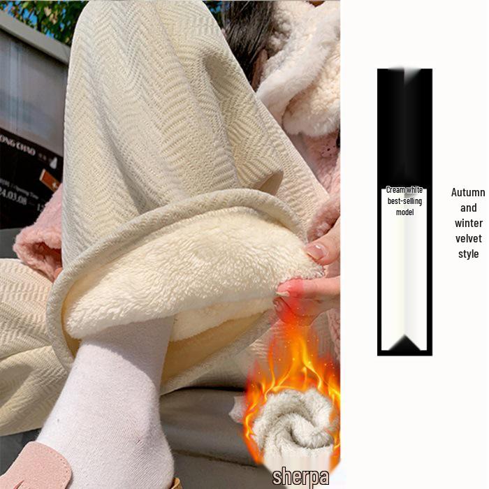 

Plus Size Coffee Herringbone Wide-Leg Wool Pants for Women (M-6XL) - Autumn/Winter High-Waist, Warm and Thickened. 3XL